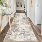 IOHOUZE Abstract Runner Rug 3x10 Ft Washable Runners for Hallways, Non Slip Kitchen Runner Printed Faux Wool Entryway Runner Indoor, Modern Abstract Floor Carpet for Hall Kitchen Bedroom, Beige Brown