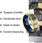 Mezuzah star Of David Ring - Gift for Jewish Family - Flat Dome Bevel - 8mm - Men Women - Yellow Gold Black Silver Blue - Anniversary Wedding - Personalized Custom Engraving - Band - Brushed Polished