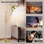 PARTPHONER Industrial Floor Lamp Adjustable, Rustic Farmhouse Reading Lamp in Aged Gold Finish, Modern Standing Lamp with Remote Control Metal Shade for Living Room Bedroom Study Room Office Hotel