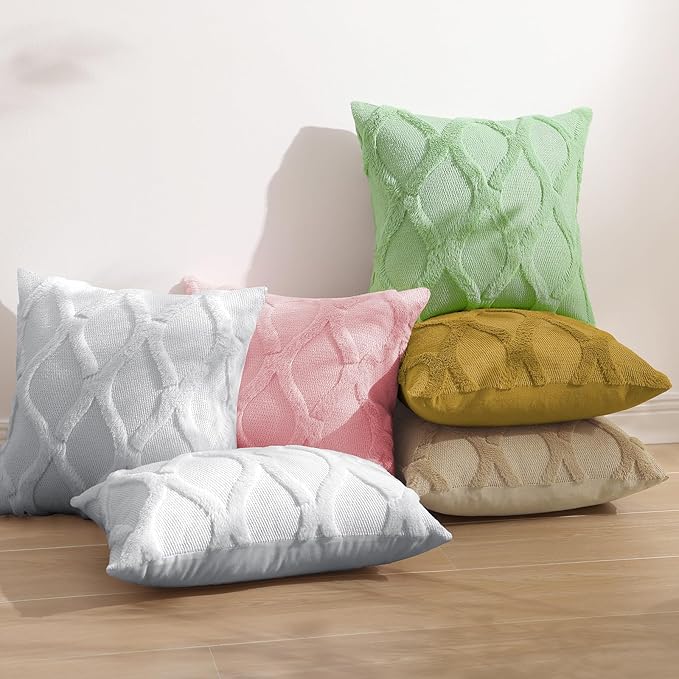 decorUhome Spring Euro Sham Throw Pillow Covers 24x24 Inch Set of 2, Soft Plush Faux Fur Wool Khaki Couch Pillow Covers, Decorative Neutral Pillow Cases for Bed Sofa Living Room Home Decor