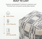 Anji Mountain Artisan Crafted Cotton Blend Pouf Ottoman | Versatile Floor Seating & Footstool for Living Room | Modern Boho Home Décor Accent | Filled Pouffe