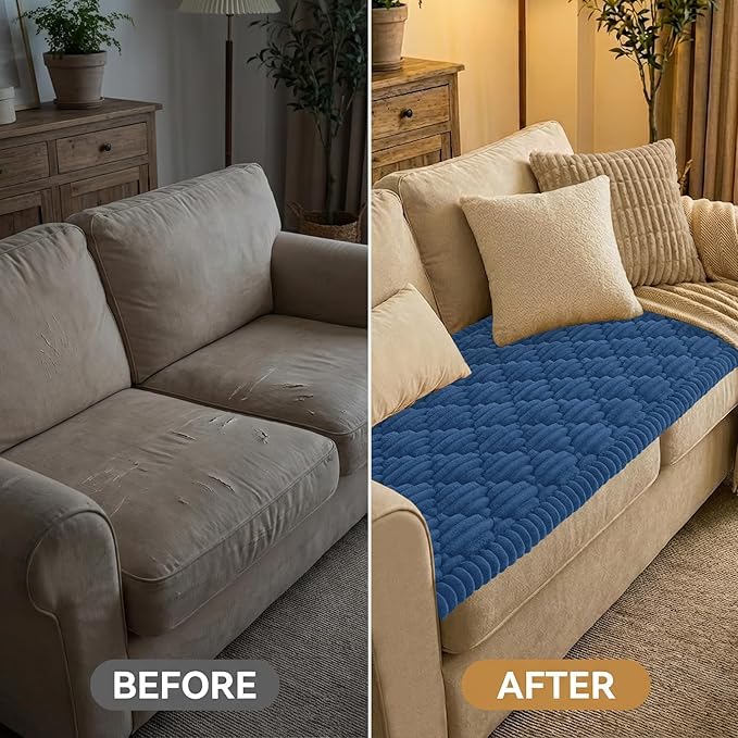 Smiry Pet Couch Cover for Dogs Washable, Non-Slip Fuzzy Couch Covers for 3 Cushion Sofa Pet Friendly, Soft Thick Furniture Protector Sofa Slipcover Mat for Dogs (Navy, 27.6" x 88")