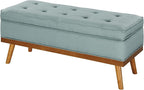 OSP Home Furnishings Katheryn Mid-Century Modern Storage Bench with Tufted Seat and Wood Legs, Sea Blue Fabric