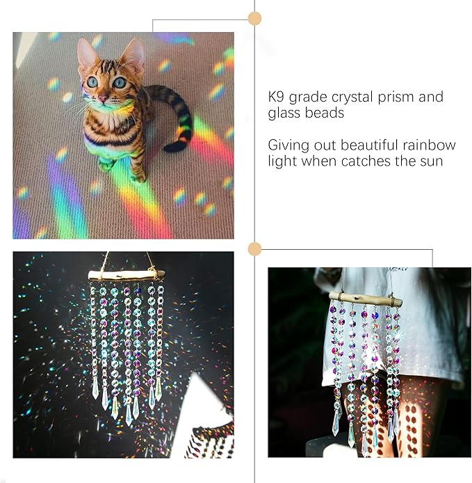 13inch Hanging Crystal Prism Suncatcher Ornament for Christmas Tree Crystal Wind Chimes Colorful Glass Beads Chain Pendant Decorative Mobiles