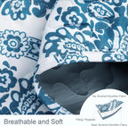 Exclusivo Mezcla Reversible Boho Quilts Queen Size, Blue Bedspreads Lightweight Coverlet All Season Damask Quilt Bedding Set with Printed Floral Pattern (1 Quilt, 2 Pillow Shams)
