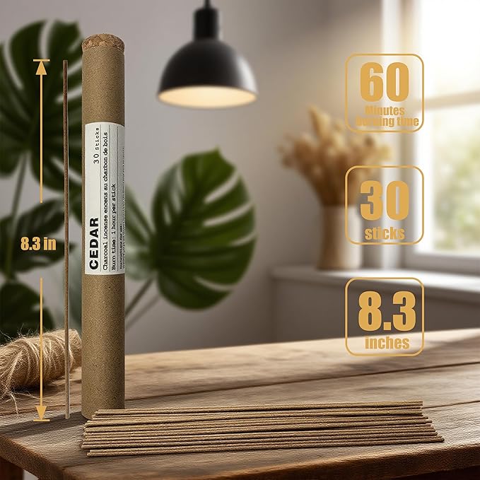 Cedar Incense Sticks,Natural Aromatherapy Low Smoke-Clean-Burning-8.3 Inch-1 Hour Burn Time-Yoga-Meditation,30 Sticks