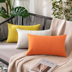 MIULEE Pack of 2 Decorative Outdoor Solid Waterproof Throw Pillow Covers Faux Linen Garden Farmhouse Cushion Cases for Summer Patio Tent Balcony Couch Sofa 20x12 Inch Orange