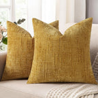 decorUhome Spring Mustard Yellow Chenille Throw Pillow Covers 16x16 Set of 2 Textured Soft Cozy Slubby Couch Pillow Covers Modern Farmhouse Boho Decorative Pillow Cases for Bed Sofa Living Room