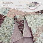 Exclusivo Mezcla Reversible Boho Quilts Queen Size, Brown Bedspreads Lightweight Coverlet All Season Patchwork Quilt Bedding Set with Printed Floral Pattern (1 Quilt, 2 Pillow Shams)