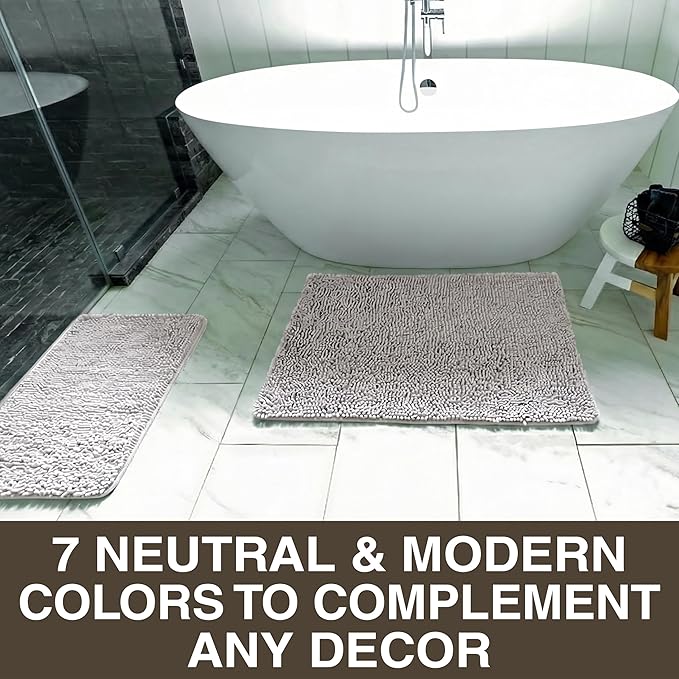 Neater Home Plush Bathroom Rugs 36x24 Thick Chenille Quick Dry Microfiber Absorbent Bath Mat, Soft Bath Rugs, Machine Washable Bathroom Floor Mat for Tub Shower Sink, Home Decor Accessories, Gray