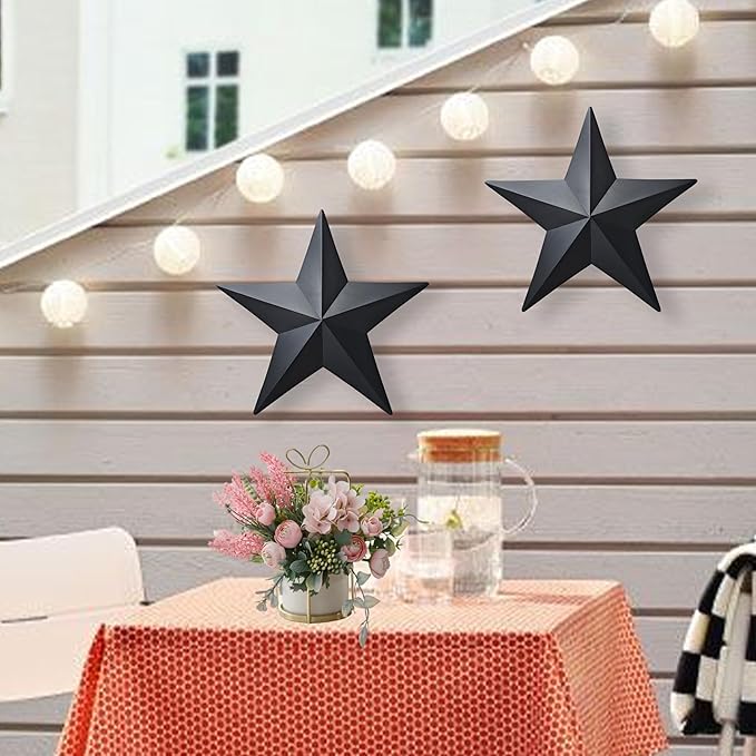JoyEvy 15.5” Black Barn Star Wall Decor,Metal Stars for Outside Rustic Vintage Western Country Farmhouse Home Wall Decoration,Texas Stars for House Art Décor(Set of 2)