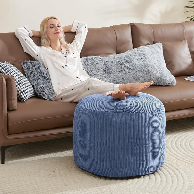 Pouf Ottoman Foot Stools with Foam Small Ottoman for Living Room Corduroy Ottomans Pouf 26x18in Foot Rest for Chair Blue Hassocks and Ottomans