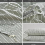 MooMee Striped Duvet Cover Set 100% Washed Cotton Linen Like Textured Breathable Durable Soft Comfy (Sage Green White Wide Stripes, Oversized King Plus 128"x120")