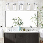 MELUCEE 5 Color Dimmable Bathroom Vanity Light Fixtures 5-Light Bath Wall Lights Modern LED Vanity Lights for Bathroom Chrome with Crystal Bubble Clear Glass Shade, Built-in LED Chips