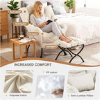Lazy Chair with Ottoman, Modern Accent Chair with Lumbar Pillow, Beige Sofa, Lounge Chairs with Folding Footrest, Oversized Supportive Chairs for Bedroom, Reading