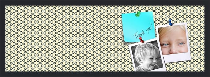 PinPix 36x12 Inch Cork Bulletin Board. This Decorative Framed Pin Board Comes with Yellow and Blue Waves Design and a Satin Black Frame. Ideal for Home Office Decor or Message Board (PinPix-321)