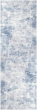 IOHOUZE Abstract Runner Rug 2x6 Ft Washable Runners for Hallways, Non Slip Kitchen Runner Printed Faux Wool Entryway Runner Indoor, Modern Abstract Floor Carpet for Hall Bedroom, Light Blue White
