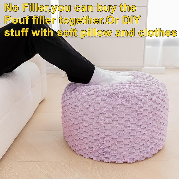 Asuprui Pouf Ottoman Unstuffed Floor Pouf Ottoman Foot Rest 20x20x12 Inches Round Poof Seat Floor Bean Bag Chair Foldable Floor Chair Storage for Living Room Bedroom Purple Pouf Cover