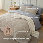 Bedsure Queen Comforter Set - 7 Pieces Reversible Beige Bedding, Queen Size Bed Set for All Seasons, Bed in a Bag with Down Alternative Comforter, Sheets, Pillowcases & Shams