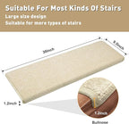 PURE ERA Bullnose Carpet Stair Treads Set Tape Free Non-Slip Indoor Stair Protectors Pet Friendly Rugs Covers Soft Skid Resistant Washable Reusable 9.5" x 30"(7 Pieces,Light Beige)
