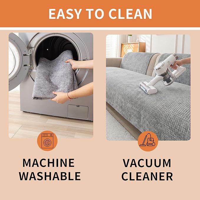 HAOMAIJIA Pet Couch Covers for Sofa Waterproof Couch Cover for Dogs Chenille Non Slip Sofa Covers Washable for 3 Cushion Couch Furniture Protector (Grey, 36.5" x 95" 1 Pack)