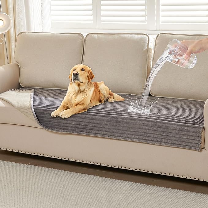 HAOMAIJIA Waterproof Couch Cover for Dogs Washable,Fuzzy Pet Couch Covers for Sofa,Thick Soft Dog Bed Cover Non-Slip Couch Covers for 3 Cushion Couch Sofa Pet Friendly (Grey, 35" x 82")