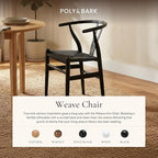 Poly & Bark Weave Dining Chairs – Mid-Century Modern Wishbone Dining Chairs with Arms, Solid Wood Frame, Indoor Use – Pitch Black – Single - Ideal for Dining Room, Kitchen or Stylish Accent Setting