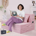 Folding Sofa Bed, 4 in 1 Convertible Sleeper Chair with Pillow, Twin Memory Foam Fold Out Chair Bed, Modern Floor Futon Sofa Couch Mattress for Living Room/Guest/Apartment, Pink