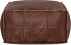 SIMPLIHOME Sheffield Coffee Table Pouf - 26 inch Wide Genuine Leather Square Ottoman in Distressed Brown, Boho-Style Footrest, Coffee Table, or Extra Seating for Living Room or Family Room, Assembled