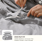 Bedsure Cotton Duvet Cover Queen - 100% Cotton Waffle Weave Grey Duvet Cover Queen Size, GentleSoft™ and Breathable Bedding Set for All Season, 3 Pieces, 90"x90"