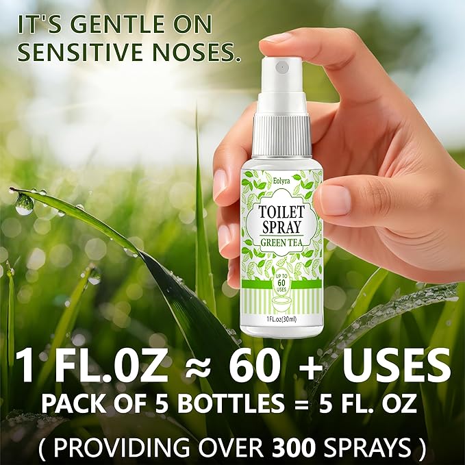 Toilet Spray, Bathroom Odor Eliminator, Each 1 Fl Oz Travel Size, Air Freshener Spray for Bathroom Deodorizer, 5 Pack Travel Essentials - Lemon, Gardenia, Freesia, Green Tea, Lavender