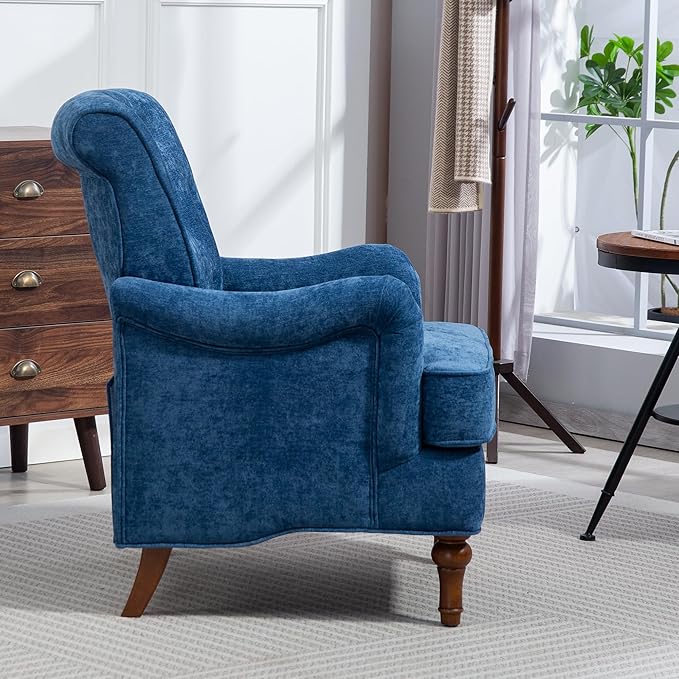 KEIKI Upholstered Accent Chair for Living Room and Bedroom,Modern Fabric Sofa Chair with Ergonomic Backrest, Supportive Cushioned Seat, Vintage Wood Legs for Reading, Relaxing, and Small Spaces