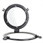 Nagina International Deep Black Round & Circular Porthole Window With Transparent Glass | Vintage Handcrafted Wall Pediments & Sculptures | Maritime Boat Decor | Grooved Secondary Frame Design (17 Inches)
