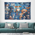 VUMIVI Cartoon Dog Tapestry Cute Puppy Pet Lovers Animal Theme Colorful Illustration Tapestry Wall Hanging for Living Room Bedroom Dorm Classroom Aesthetic Decor W60xL40in