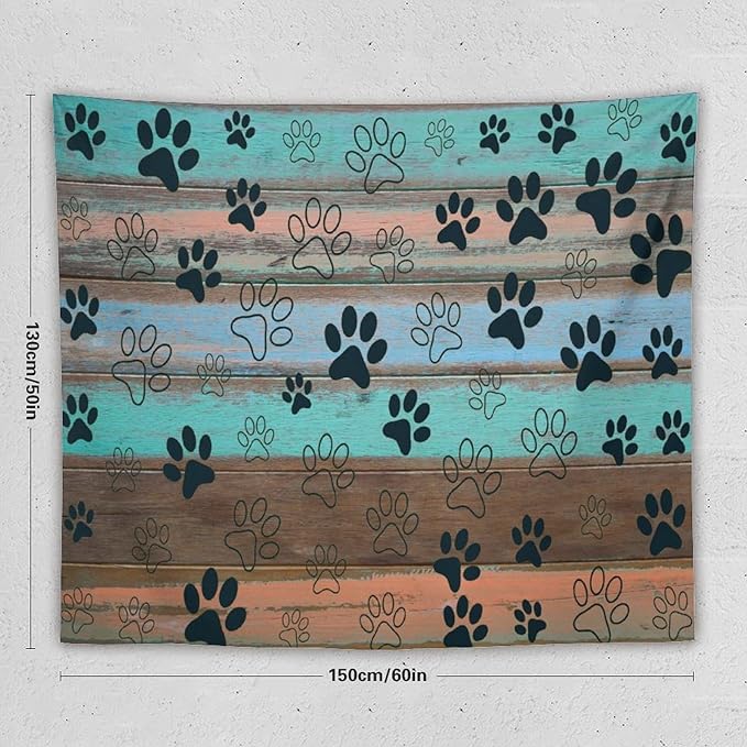 VUMIVI Dog Paw Print Tapestry Rustic Farmhouse Vintage Wood Paneling Home Decor Tapestry Wall Hanging for Living Room Bedroom Dorm Classroom Aesthetic Decor W60xL50in