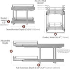 2-Tier Individual Cabinet Pull Out Shelves (9" W x 22" D), Slide Out Kitchen Panty Narrow Cabinet Storage Sliding Shelves