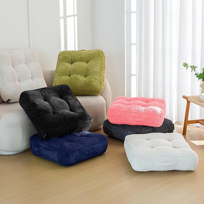 6" Washable Floor Pillow Cushion for Adults, Meditation Cushion Pillow, Large Square Floor Sitting, Removable Tufted Corduroy Cover, for Tatami Living Room or Yoga, 22x22 Inch, Machine Washable
