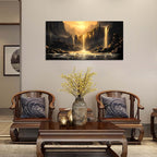 Mountain Pictures Wall Art for Living Room Waterfall Canvas Wall Decor Office Black and Gold Wall Art Bedroom Size 20" x 40"