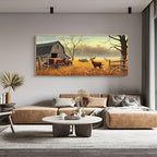 XLSJERST Deer Wall Art for Living Room Canvas Prints Decor Country Tractor Rustic Wildlife Cabin Hunting Picture Glass Surface Artwork for Bedroom Home Office 86x39 Inches