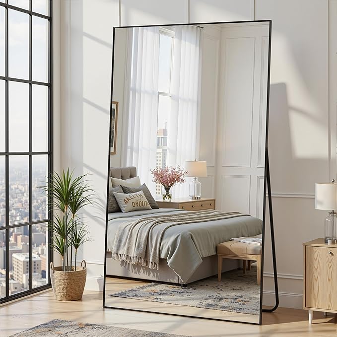 Full Length Mirror, 82"x44" Full Body Mirror, Oversized Floor Mirrors, Leaning Free Standing Mirrors, Hanging Mounted Large Mirrors for Bedroom Dressing Room, Cloakroom, Black