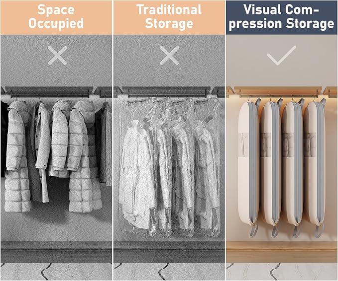 DIMJ 2 Pack 54" Space Saving Garment Bags for Hanging Clothes With Compression Zipper Carry Handles and Window, Washable Suit Bag for Dress, Clothes, Coats, Down Jacket, Closet Storage, Moving, Travel