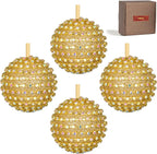 Iridescent Crystal Rhinestone Ball Ornaments, 4 Pack Handcrafted Sparkling Christmas Tree Decorations, Hanging Ornaments for Holiday & Home Décor in Luxury Gift Box