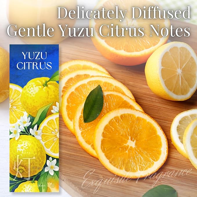 Yuzu Citrus Luxury Japanese Incense Sticks 60sticks Lemon Orange Mndarin Musk Coreless Low Smoke Natural Charcoal Free Non Toxic Aromatherapy Meditation Calming Stress Relief Relaxation Yoga TOMORI