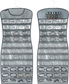 Hanging Jewelry Organizer Dual Sided 84 Clear Pockets and 6 Hook Loops Storage for Holding Jewelries Hair Accessories Dress Shaped Earring Holder (84 Pockets and 6 Hook Loops -Grey)