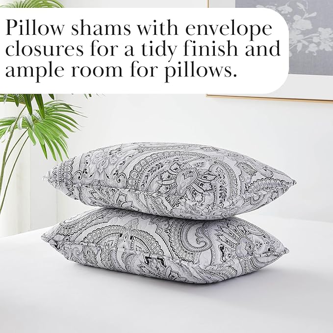 Southshore Fine Living, Inc. Paisley Quilt Bedding Set, Black Quilt Queen Size, Boho Bedspread, Farmhouse Bedding 3-Piece Set with Two Matching Quilted Pillow Shams, Full/Queen Coverlet, Black