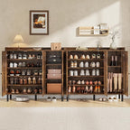 ONBRILL Shoe Cabinet with 3 Doors and Adjustable Shelves, 30 Pairs Shoe Storage Cabinet, 40 Inch Tall Farmhouse Shoe Rack Shoe Organizer Cabinet for Entryway Living Room Closet, Rustic Brown