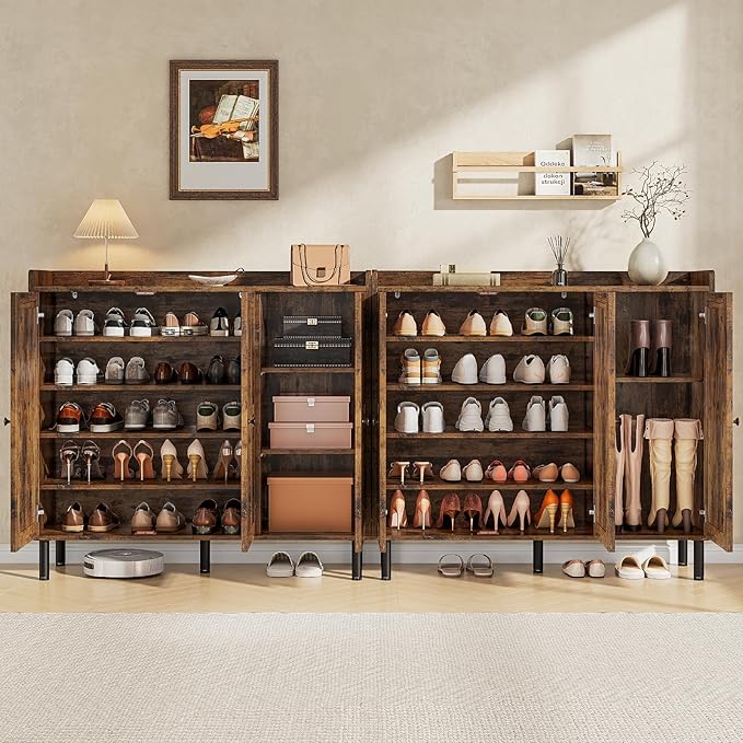ONBRILL Shoe Cabinet with 3 Doors and Adjustable Shelves, 30 Pairs Shoe Storage Cabinet, 40 Inch Tall Farmhouse Shoe Rack Shoe Organizer Cabinet for Entryway Living Room Closet, Rustic Brown