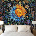 Accnicc Sun and Moon Tapestry Boho Hippie Floral Wall Tapestry for Bedroom Aesthetic Vintage Stained Glass Celestial Plant Extra Large Tapestries Wall Hanging for Living Room Dorm 90 x 68 Inch