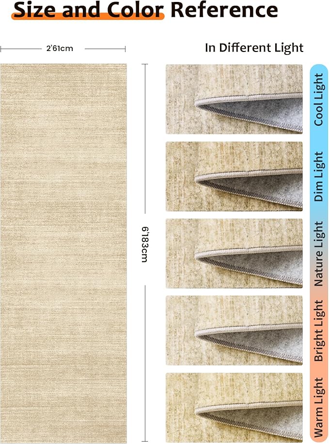 Art&Tuft Non-Slip Runner Rug - 2x6 Runner Rug Washable Low-Pile Rugs Runners, Soft Distressed Carpet Runner for Bedroom Bathroom Kitchen Laundry Living Room, Brown