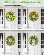 22 Inch Artificial Boxwood Wreaths for Front Door, Summer Door Wreath with Sash, Spring Green Wreath Weatherproof for Wall Window Porch Farmhouse Wedding Decor All Year Round Indoor Outdoor